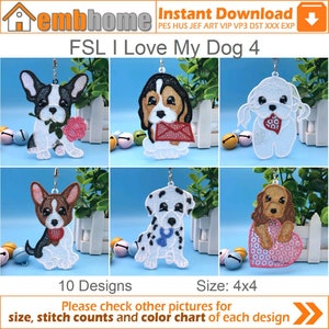 FSL I Love My Dog - Free Standing Lace Stickerei Designs Instant Download 4x4 Rahmen 10 Designs APE3052