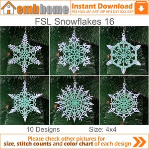 FSL Snowflakes Free Standing Lace Ornament Machine Embroidery Designs Instant Download 4x4 hoop 10 designs APE3400
