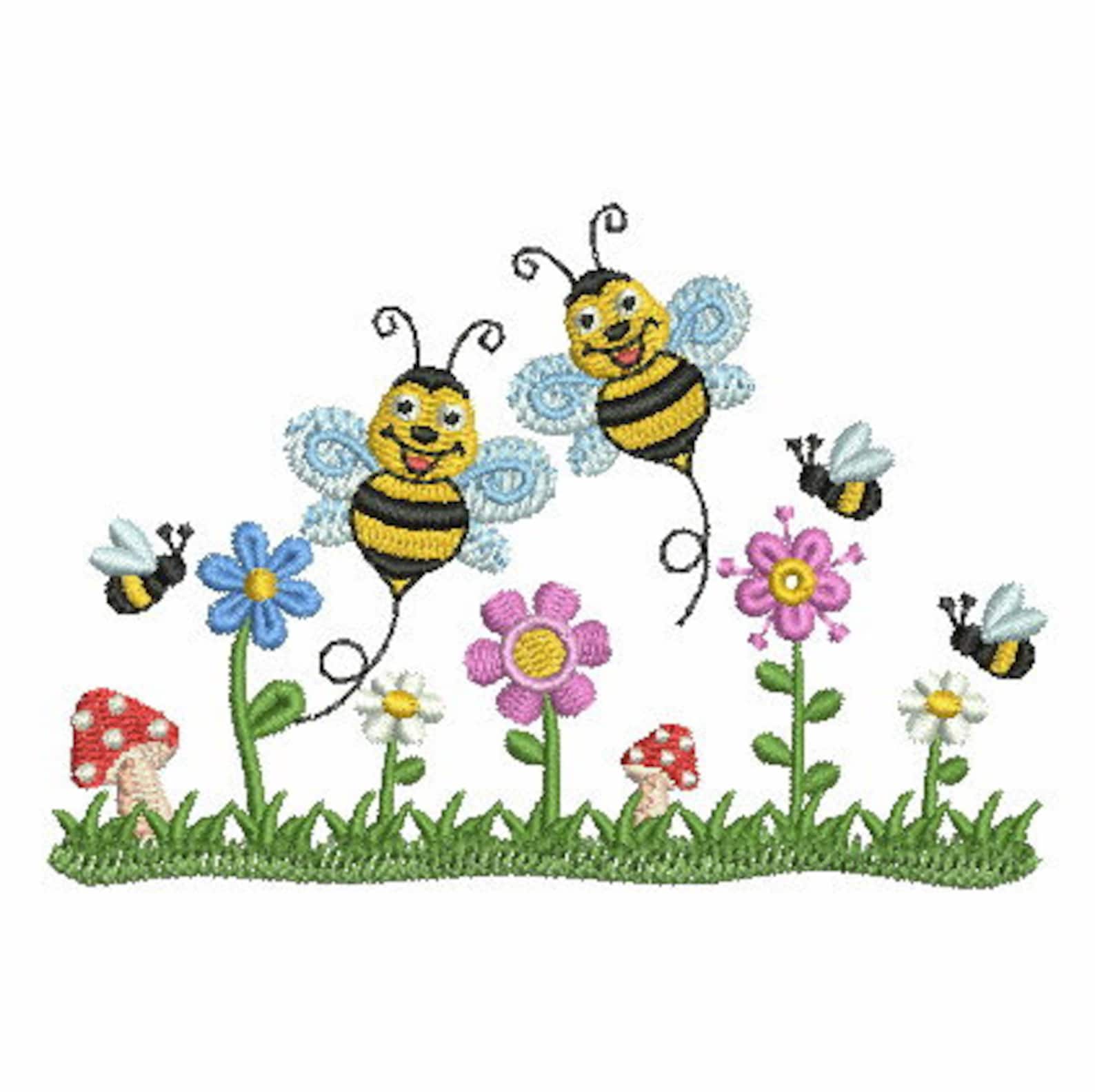 Happy Bee Machine Embroidery Designs Pack Instant Download 4x4 Etsy