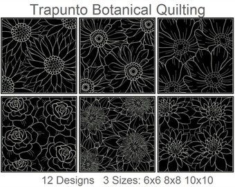 Trapunto Botanical Quilting Machine Embroidery Designs Pack Instant Download 6x6 8x8 10x10 hoop 12 designs SHE5550