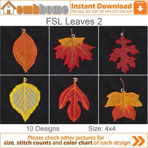 FSL Leaves Autumn - Free Standing Lace Machine Embroidery Designs Instant Download 4x4 hoop 10 designs SHE5418