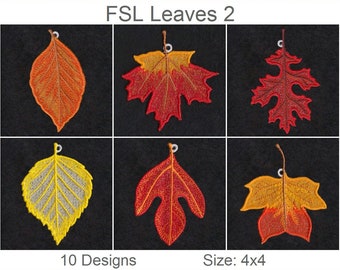 FSL Leaves Autumn - Machine à broder de dentelle autoportante Designs Téléchargement instantané 4x4 cerceau 10 dessins SHE5418