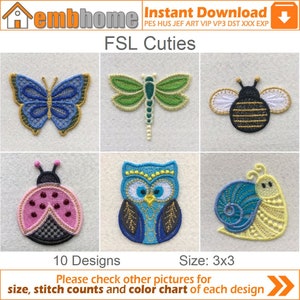 FSL Cuties Free Standing Lace Machine Embroidery Designs Instant Download 3x3 hoop 10 designs APE2742