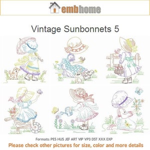 Vintage Sunbonnets Machine Embroidery Designs Instant Download 5x5 6x6 8x8 hoop 10 designs APE2899
