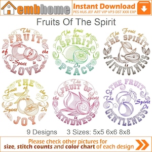 Fruits Of The Spirit Machine Embroidery Designs Pack Instant Download 5x5 6x6 8x8 hoop 9 designs APE2761