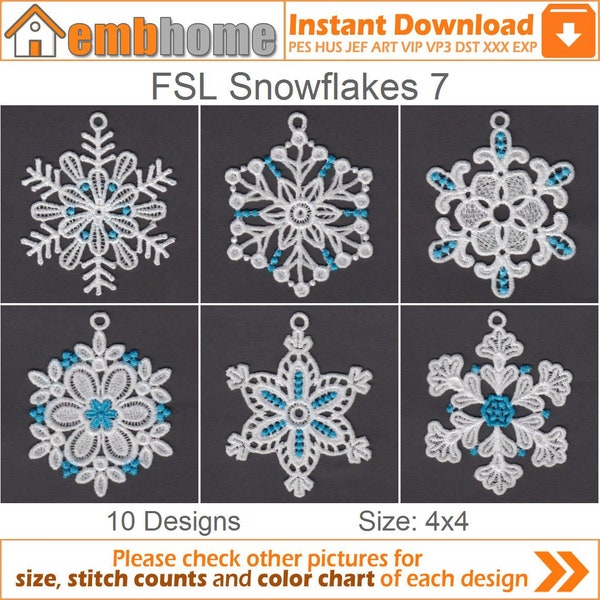 FSL Snowflakes Free Standing Lace Machine Embroidery Designs Instant Download 4x4 hoop 10 designs SHE5179