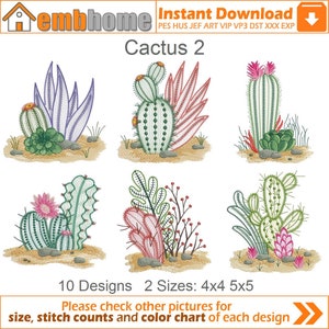 Cactus Machine Embroidery Designs Instant Download 4x4 5x5 hoop 10 designs APE2221