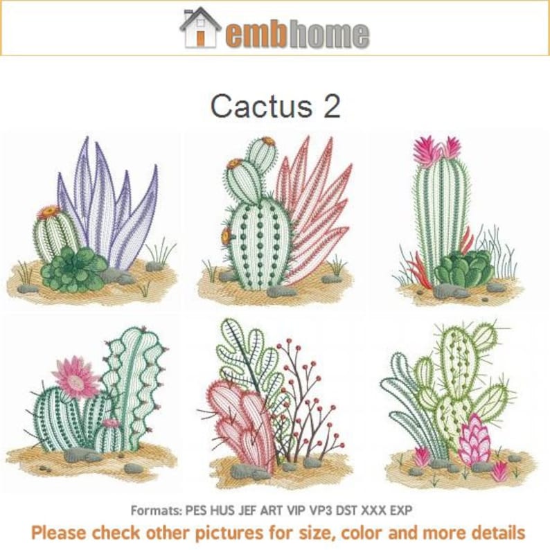 Cactus 2 machine embroidery designs instant download 4x4 5x5  etsy Cactus 2 machine embroidery designs instant download 4x4 5x5  etsy