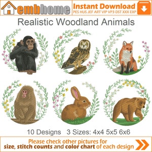 Realistic Woodland Animals Machine Embroidery Designs Pack Instant Download 4x4 5x5 6x6 hoop 10 designs SHE2719