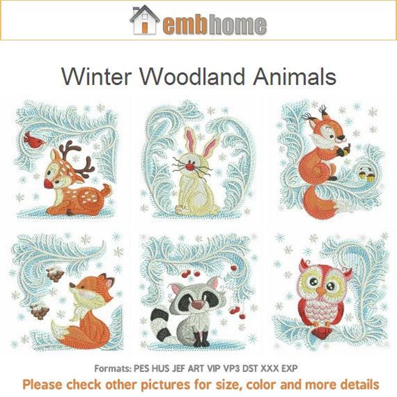 Winter Woodland Animals Machine Embroidery Designs Instant Etsy