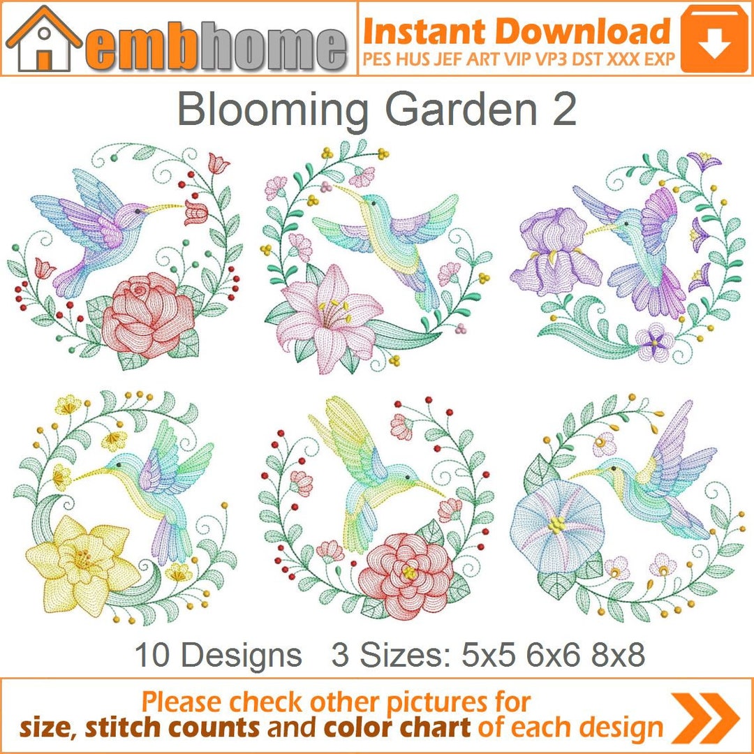 Blooming Garden Machine Embroidery Designs Pack Instant Download 5x5