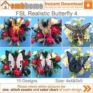 FSL Realistic Butterfly Free Standing Lace Ornaments Machine Embroidery Designs Instant Download 4x4&5x5 hoop 10 designs APE2857