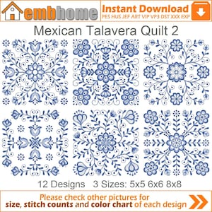 Mexican Talavera Quilt Machine Embroidery Designs Instant Download 5x5 6x6 8x8 hoop 12 designs APE3091