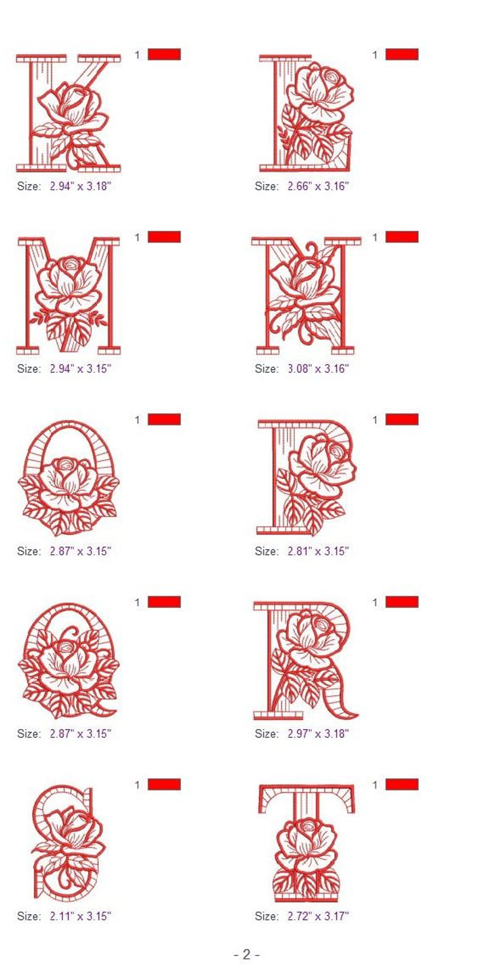 Redwork Rose Alphabet Upper Case Letters Machine Embroidery | Etsy