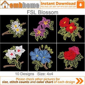 FSL Blossom Free Standing Lace Machine Embroidery Designs Instant Download 4x4 hoop 10 designs APE3138