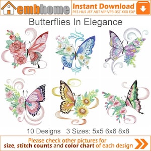 Butterflies In Elegance Machine Embroidery Designs Pack Instant Download 5x5 6x6 8x8 hoop 10 designs APE3516