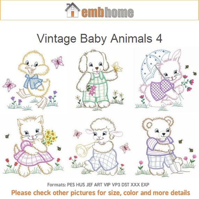 Vintage Baby Animals Machine Embroidery Designs Instant Etsy