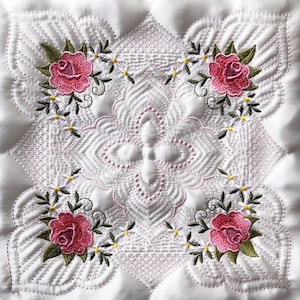 Trapunto Rose Quilt Block Machine Embroidery Designs Pack Instant Download 6x6 8x8 10x10 hoop 12 designs APE2731