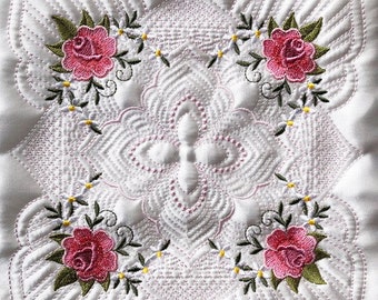 Trapunto Rose Quilt Block Machine Embroidery Designs Pack Instant Download 6x6 8x8 10x10 hoop 12 designs APE2731