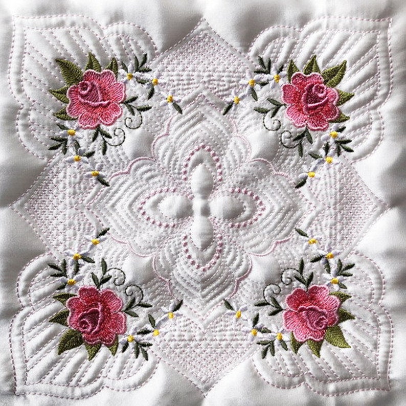 Trapunto Rose Quilt Block Machine Embroidery Designs Pack Etsy