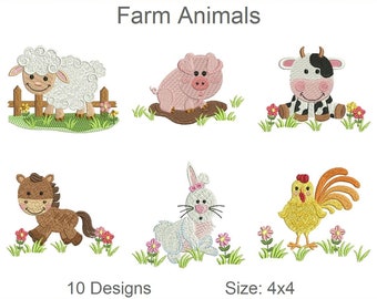 Farm Animals Baby Quilt Machine Embroidery Designs Pack Instant Download 4x4 hoop 10 designs APE1892
