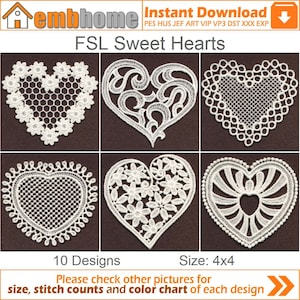 FSL Sweet Hearts Free Standing Lace Valentine Love Ornament Machine Embroidery Designs Instant Download 4x4 hoop 10 designs APE1930