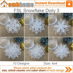 FSL Snowflake Doily Free Standing Lace Machine Embroidery Designs Instant Download 4x4 hoop 10 designs APE3521