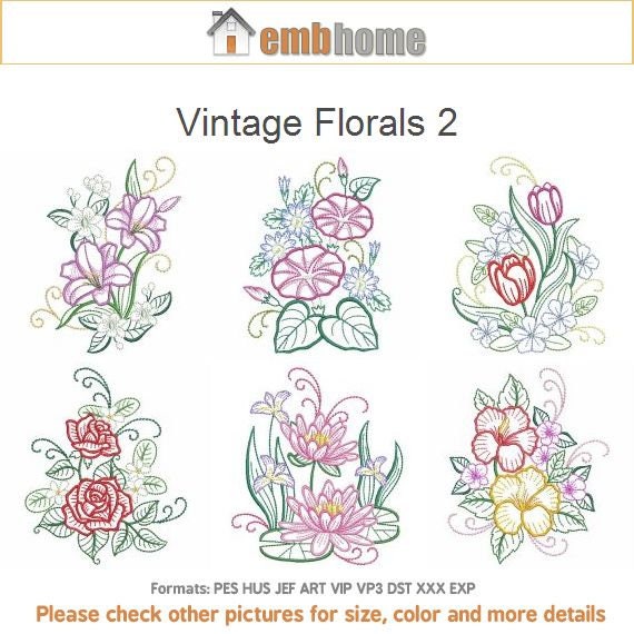 Vintage Florals 2 Machine Embroidery Designs Instant Download Etsy