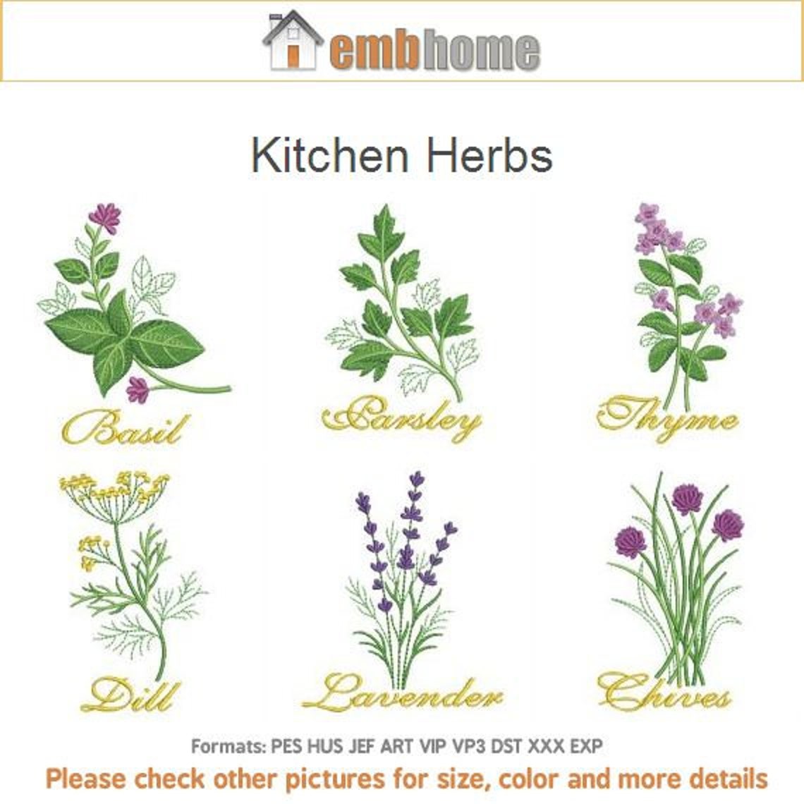 Kitchen Herbs Machine Embroidery Designs Instant Download 4x4 Etsy
