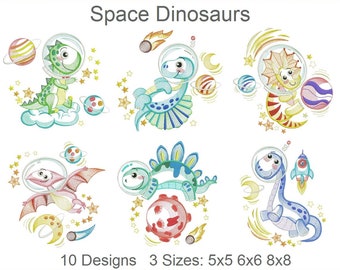 Space Dinosaurs Machine Embroidery Designs Instant Download 5x5 6x6 8x8 hoop 10 designs APE3370