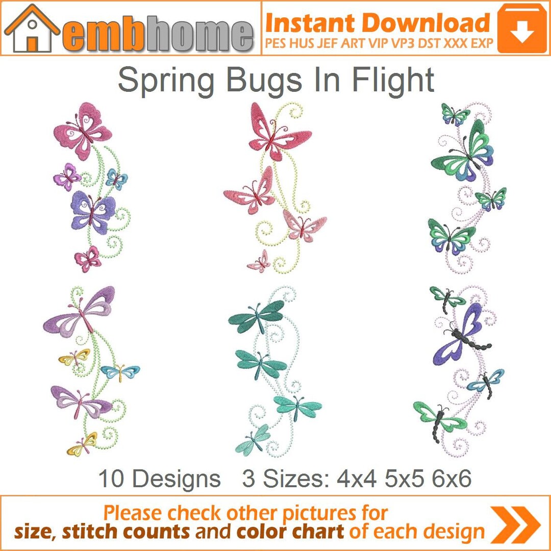 Spring Bugs in Flight Machine Embroidery Designs Instant Download 4x4 ...