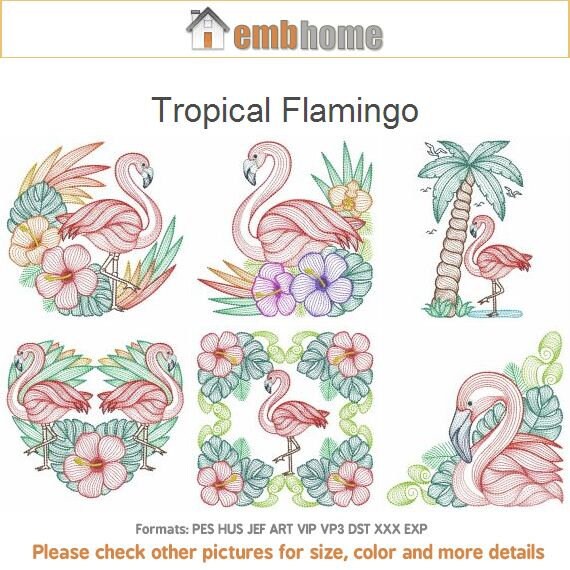 Tropical Flamingo Machine Embroidery Designs Pack Instant Etsy