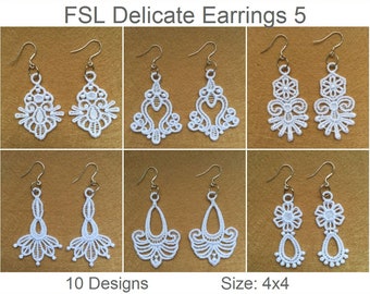 FSL Délicates Boucles d’oreilles Machine à dentelle autoportante Dessins de broderie Téléchargement instantané 4x4 cerceau 10 dessins APE2363