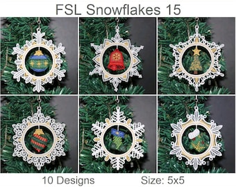 FSL Snowflakes Free Standing Lace Ornament Machine Embroidery Designs Instant Download 5x5 hoop 10 designs APE3395