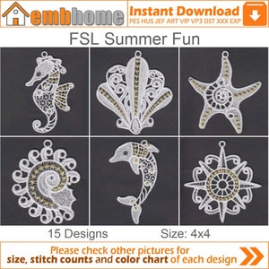 FSL Summer Fun Free Standing Lace Machine Embroidery Designs Instant Download 4x4 hoop 15 designs APE2354