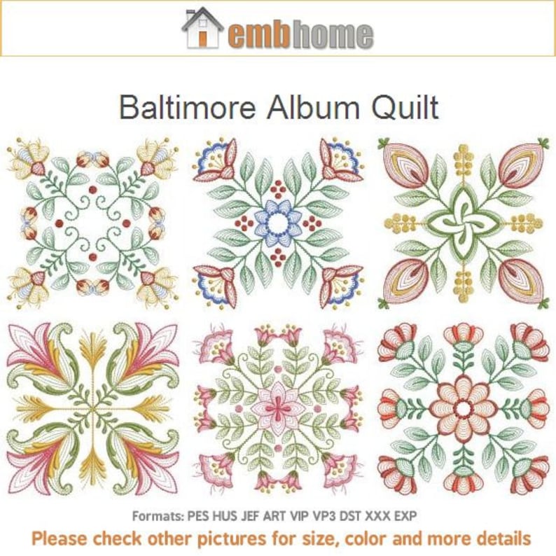 Baltimore Album Quilt Machine Embroidery Designs Pack Instant Etsy