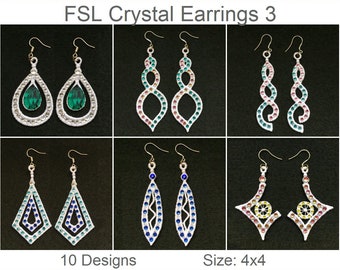 FSL Crystal Earrings Free Standing Lace Christmas Ornament Machine Embroidery Designs Instant Download 4x4 hoop 10 designs APE2474