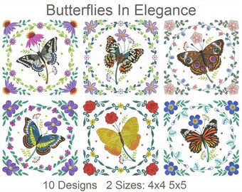 Butterflies In Elegance Machine Embroidery Designs Instant Download 4x4 5x5 hoop 10 designs SHE5560