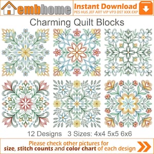Charming Quilt Blocks Machine Embroidery Designs Instant Download 4x4 5x5 6x6 hoop 12 designs APE3310