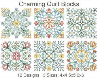 Charming Quilt Blocks Machine Embroidery Designs Instant Download 4x4 5x5 6x6 hoop 12 designs APE3310