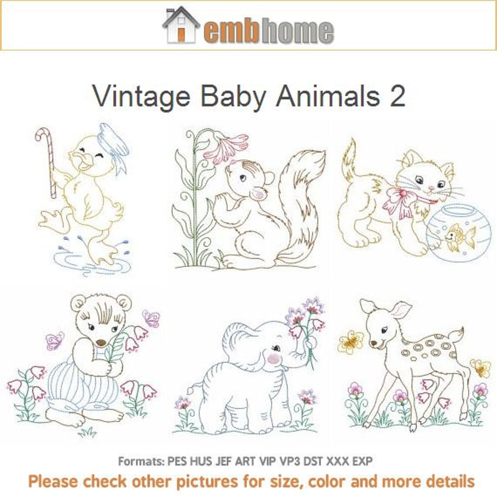 Vintage Baby Animals Machine Embroidery Designs Instant Etsy