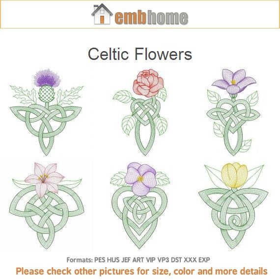 Celtic Flowers Machine Embroidery Designs Pack Instant Etsy