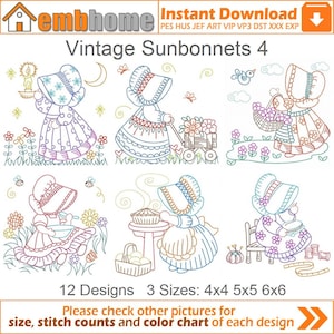 Vintage Sunbonnets Embroidery Designs Pack Instant Download 4x4 5x5 6x6 hoop 10 designs APE2888