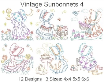 Vintage Sunbonnets Embroidery Designs Pack Instant Download 4x4 5x5 6x6 hoop 10 designs APE2888
