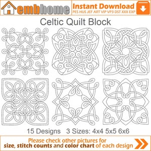 Keltische Quilt Block Stickdateien Stickmuster Sofort Download 4 x 4 5 x 5 6 x 6 Stickrahmen 15 Designs SHE5455