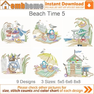 Beach Time Machine Embroidery Designs Sofort Download 5x5 6x6 8x8 Stickrahmen 9 Designs APE3443