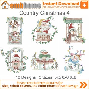 Country Christmas Machine Embroidery Designs Pack Instant Download 5x5 6x6 8x8 hoop 10 designs APE3509