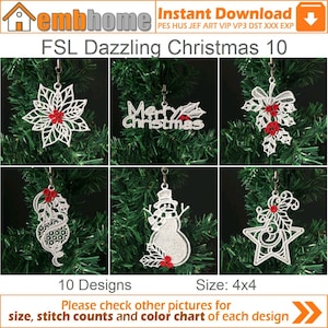 FSL Dazzling Christmas Free Standing Lace Machine Embroidery Designs Instant Download 4x4 hoop 10 designs APE2847