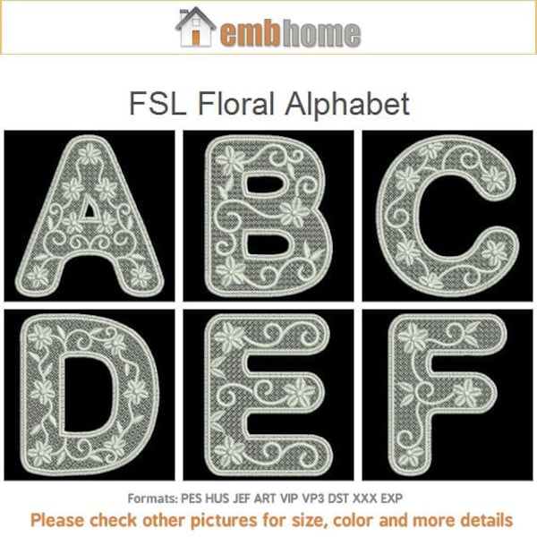 FSL Floral Alphabet Uppercase Ornament Free Standing Lace Machine Embroidery Designs Instant Download 4x4 hoop 26 designs APE0923