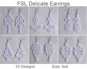 FSL Delicate Earrings Free Standing Lace Machine Embroidery Designs Instant Download 4x4 hoop 10 designs APE2206